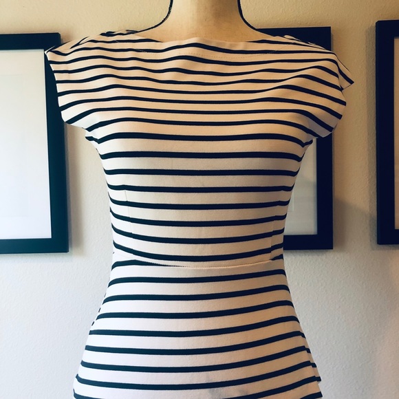 Black and White Striped Peplum Top - Picture 2 of 7
